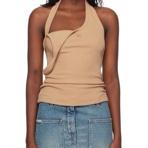 Courrèges beige asymmetric rib 90’s tank top, size small, new with tags